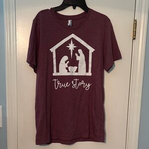 Bella Canvas Maroon Christmas T-Shirt nativity scene